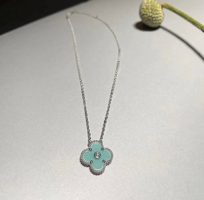 [Eternal Jewelry]CLOVER 1 DIAMOND LIGHT BLUE SILVER NECKLACE