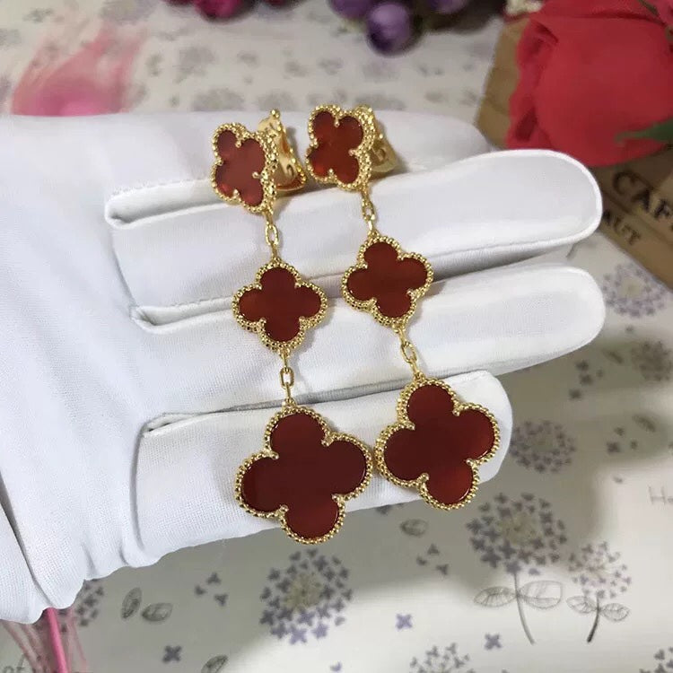 [Eternal Jewelry]CLOVER 3 MOTIF CARNELIAN DROP EARRINGS