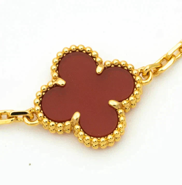 [Eternal Jewelry]CLOVER 5 MOTIFS CARNELIAN DIAMOND BRACELET