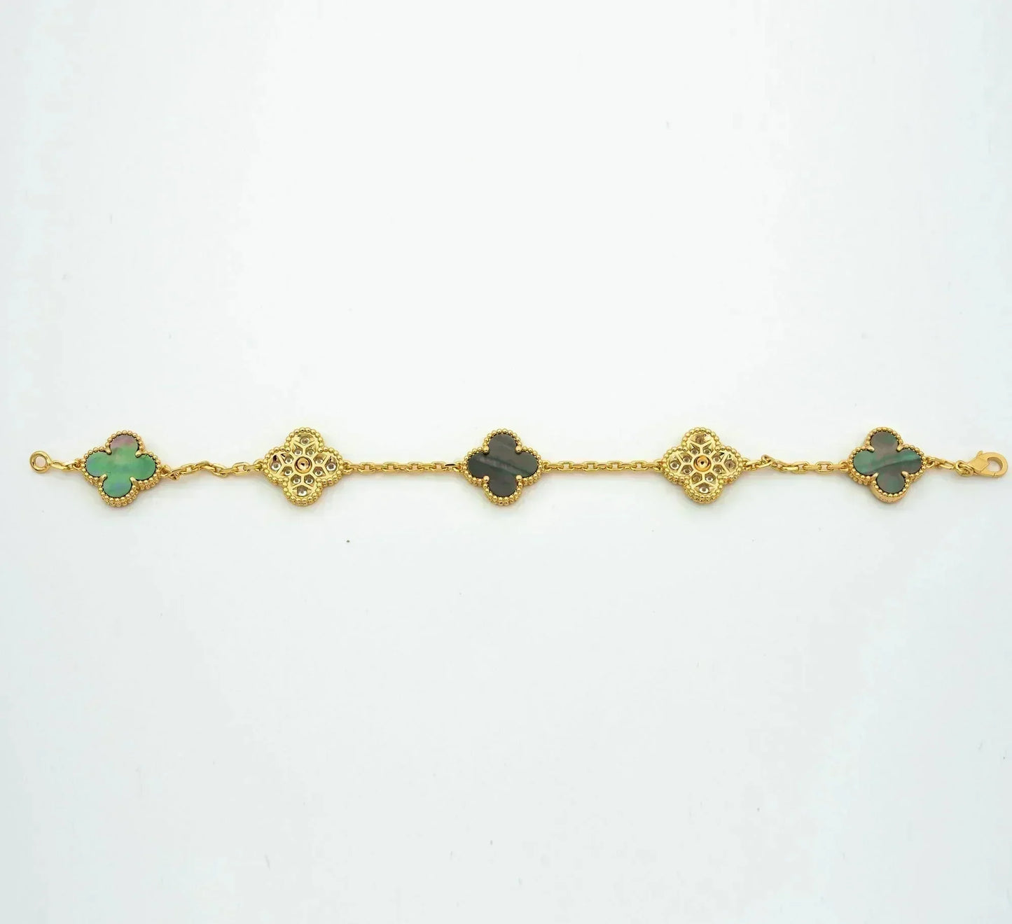 [Eternal Jewelry]CLOVER 5 MOTIF GRAY MOP DIAMOND BRACELET