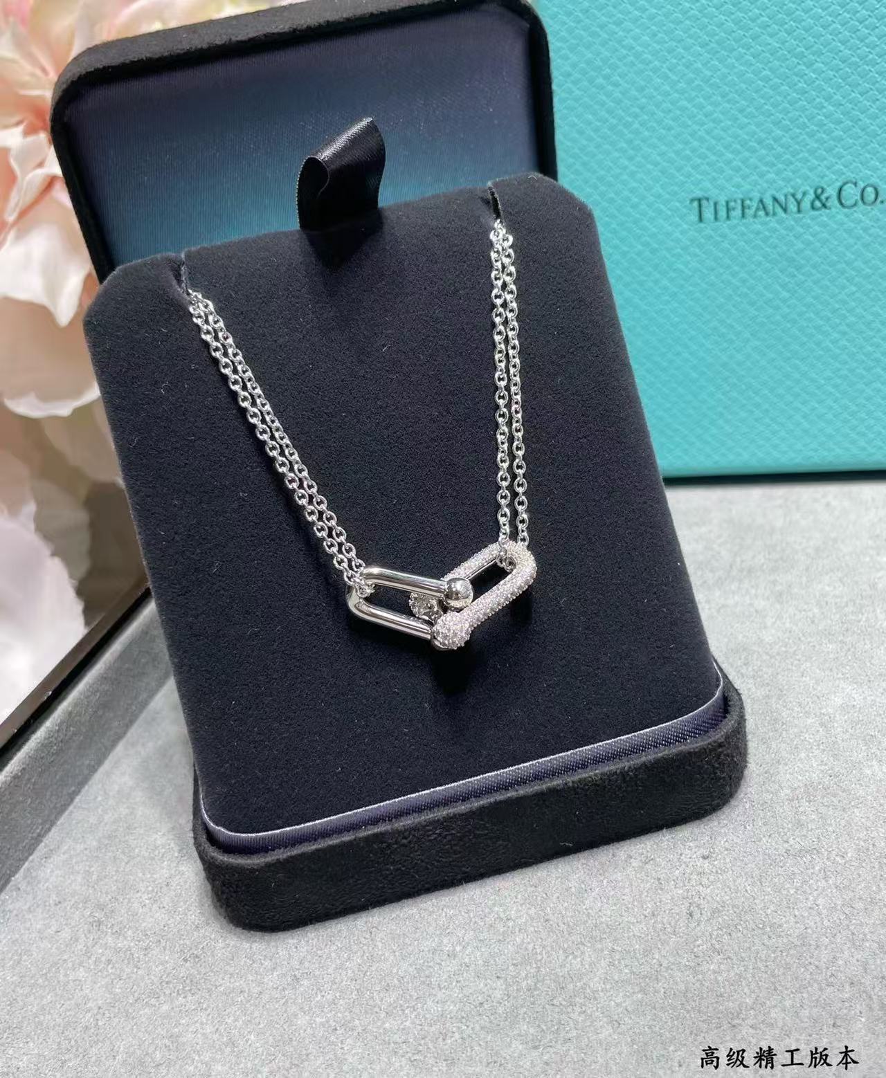 [Eternal Jewelry]T House Diamond-Set Double Chain Link Pendant Necklace