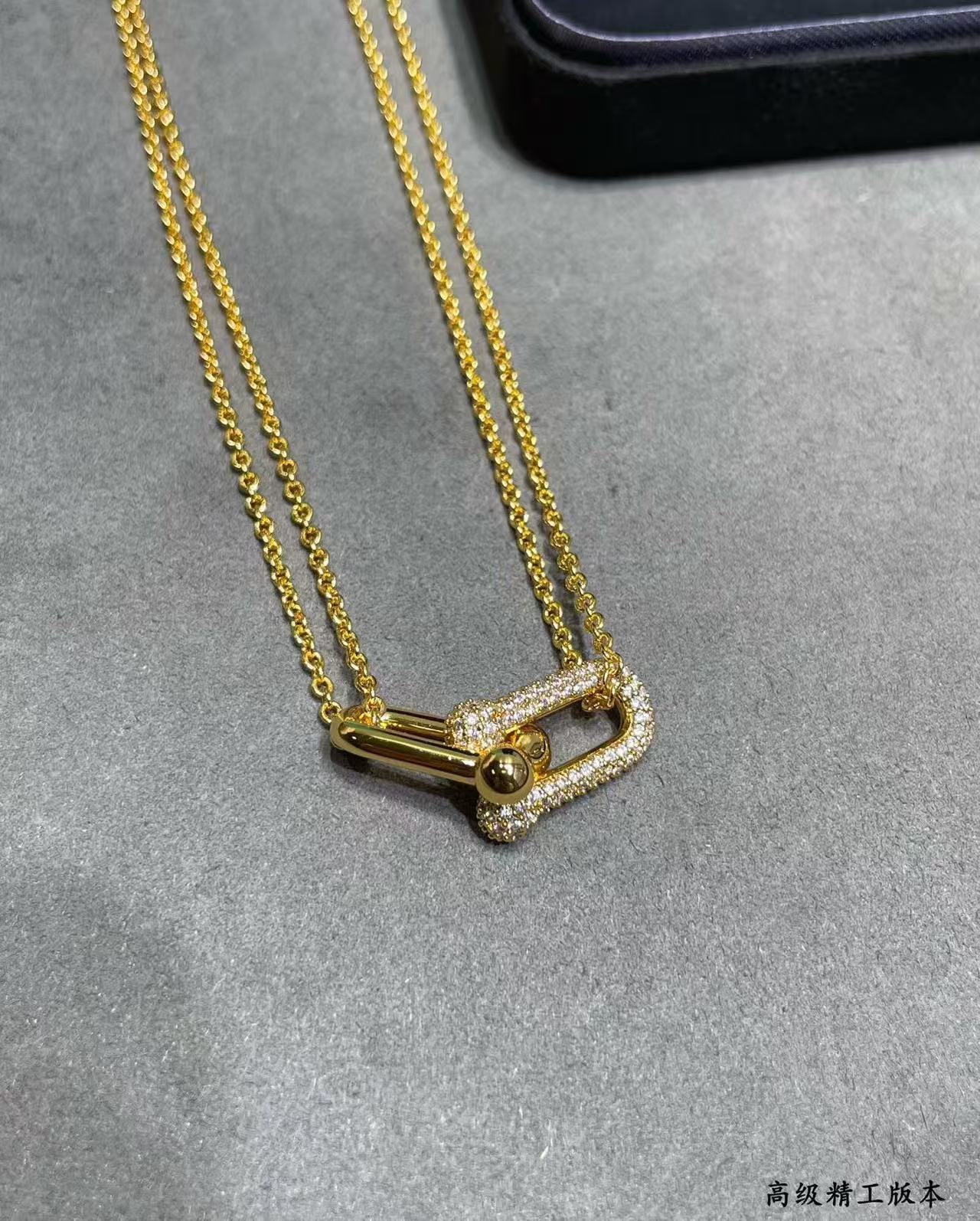 [Eternal Jewelry]T House Diamond-Set Double Chain Link Pendant Necklace