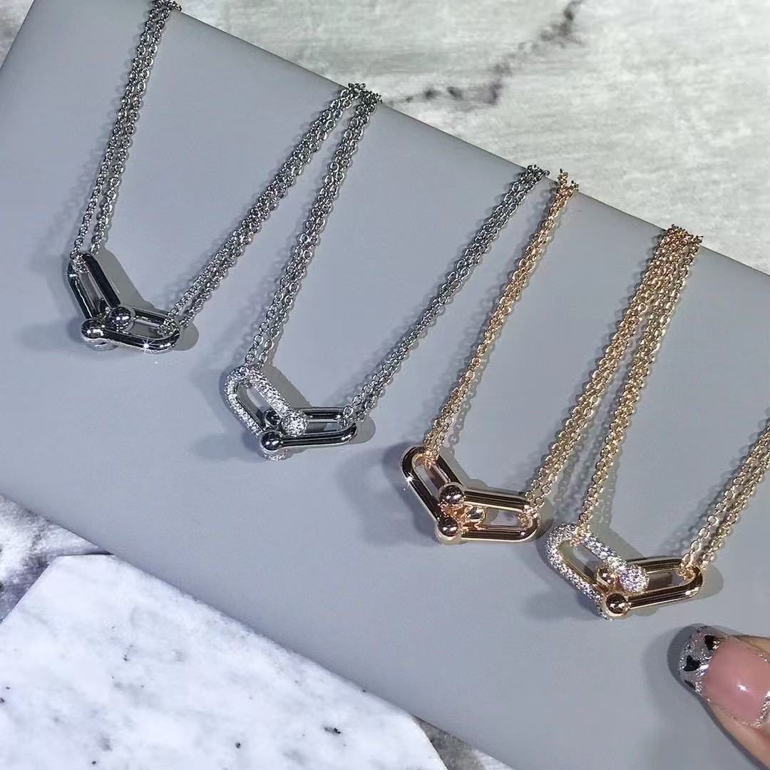 [Eternal Jewelry]T House Diamond-Set Double Chain Link Pendant Necklace