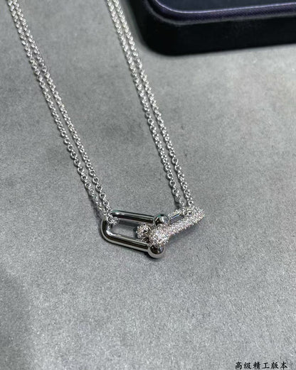 [Eternal Jewelry]T House Diamond-Set Double Chain Link Pendant Necklace
