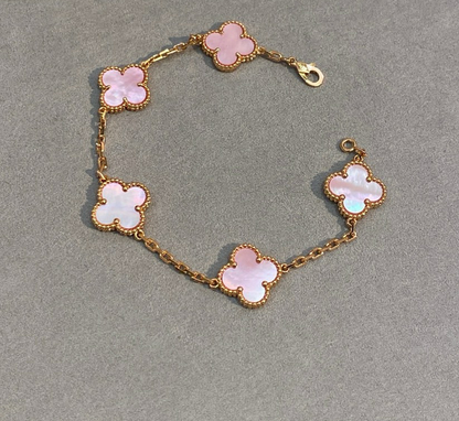 [Eternal Jewelry]CLOVER 5 MOTIFS Pink  AGATE  BRACELET