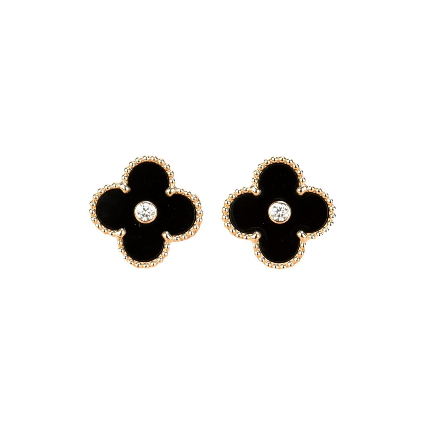 [Eternal Jewelry]CLOVER MEDIUM 1 MOTIFS ONYX DIAMOND EARRINGS