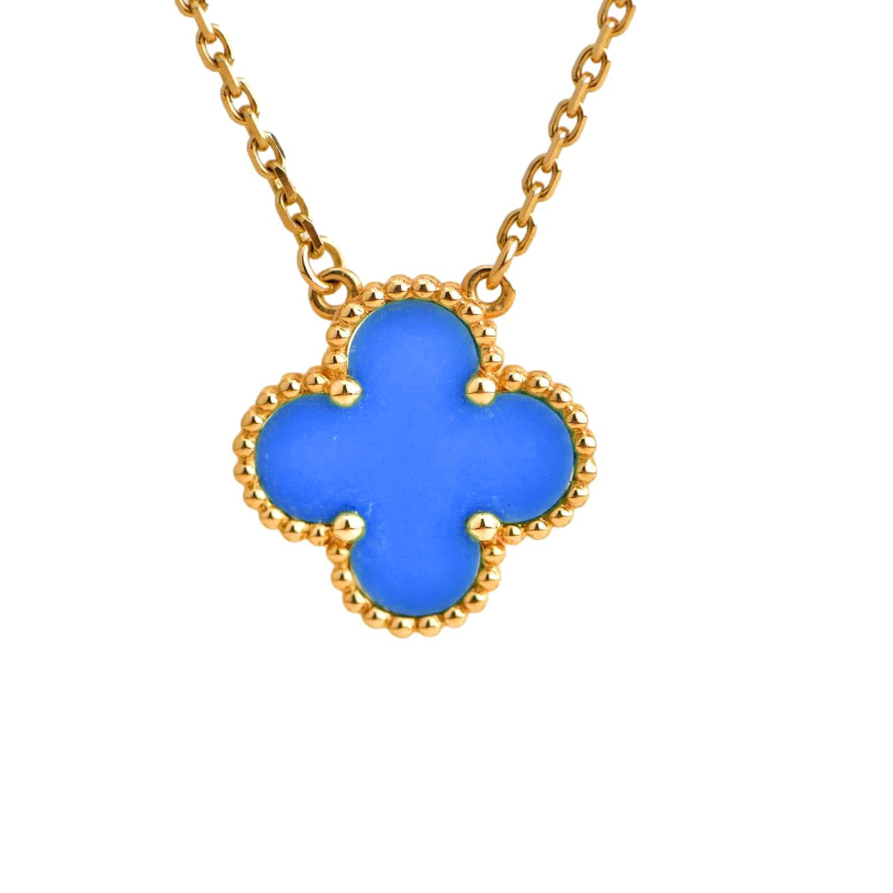 [Eternal Jewelry]CLOVER 15MM BLUE AGATE NECKLACE
