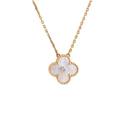 [Eternal Jewelry]CLOVER 15MM DIAMOND WHITE FRITILLARIA NECKLACE