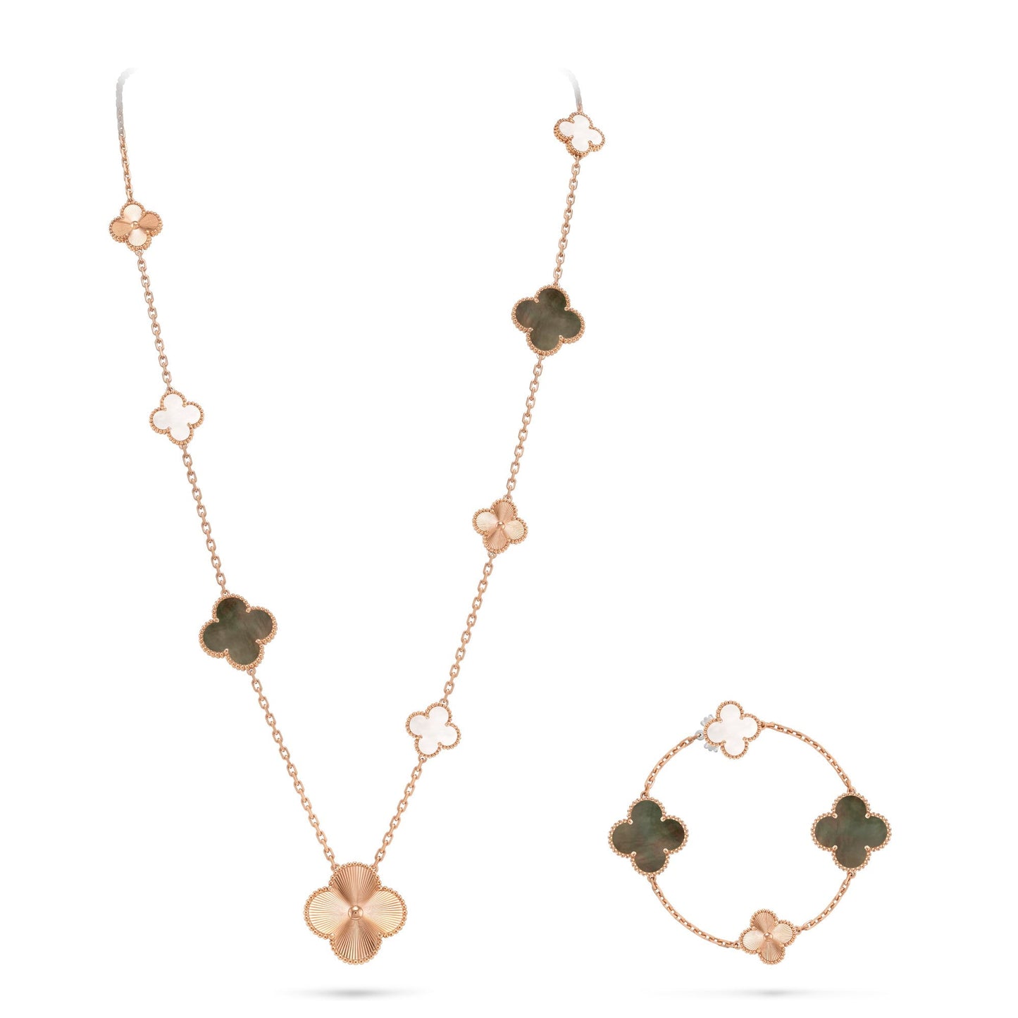 [Eternal Jewelry]DETACHABLE CLOVER 15(11+4) FLOWER ROSE GOLD NECKLACE SET
