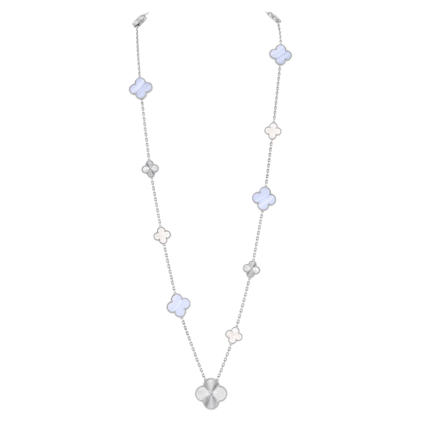 [Eternal Jewelry]DETACHABLE CLOVER 15(11+4) FLOWER SILVER NECKLACE SET