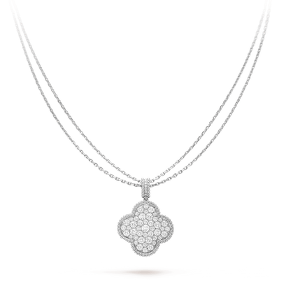 [Eternal Jewelry]CLOVER 25MM SILVER FULL DIAMOND BIG CLOVER NECKLACE
