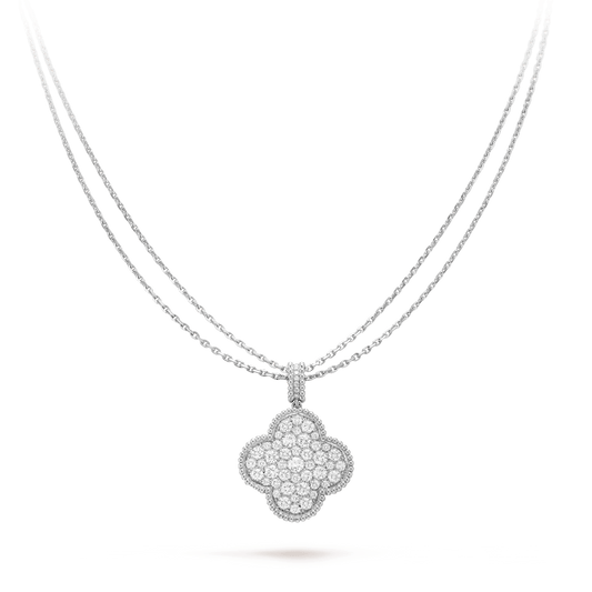 [Eternal Jewelry]CLOVER 25MM SILVER FULL DIAMOND BIG CLOVER NECKLACE