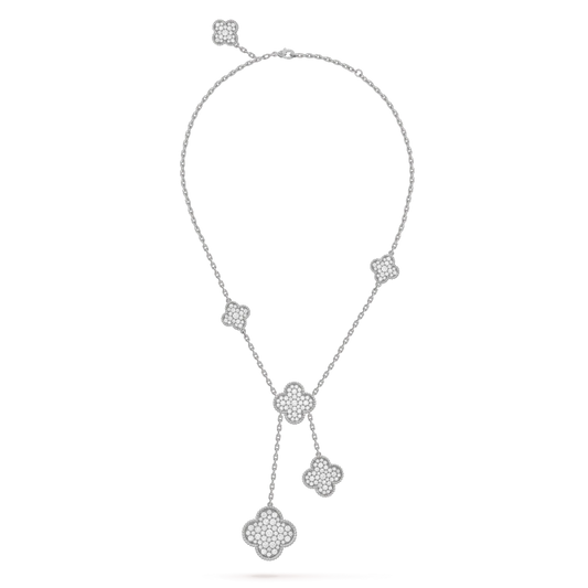 [Eternal Jewelry]CLOVER 5 MOTIFS SILVER DIAMONDS NECKLACE